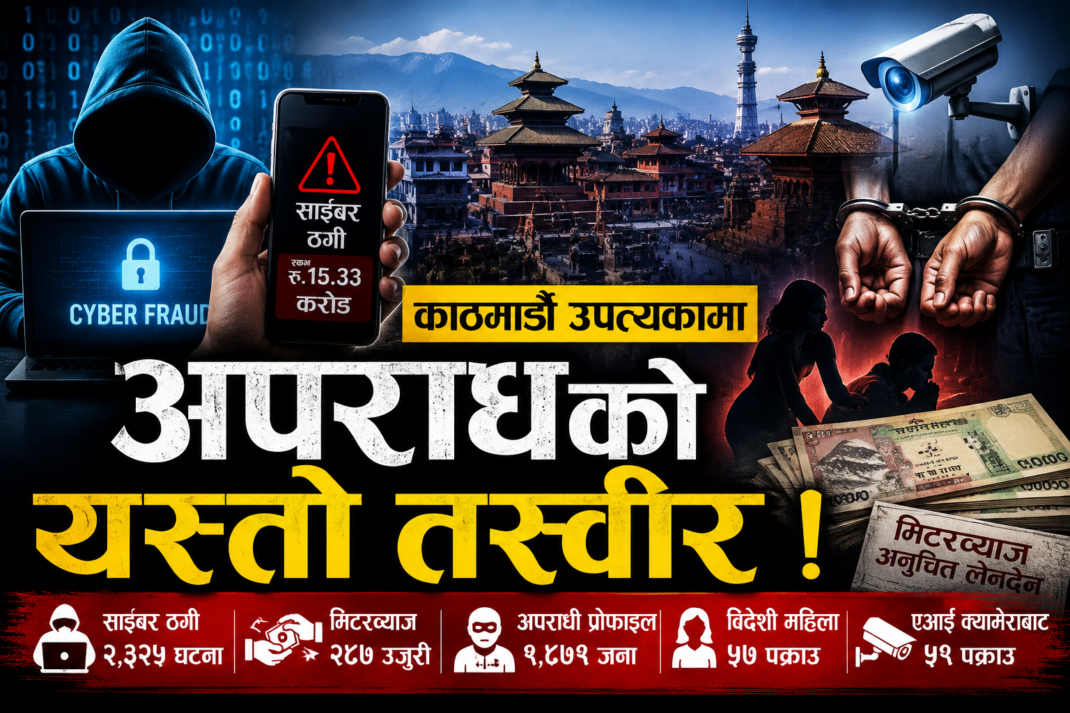 काठमाडौँमा एकै वर्ष १५ करोडको साइबर ठगी: एआई क्यामेराबाट ५९ पक्राउ, १८ सय बढी अपराधको 'प्रोफाइल' तयार