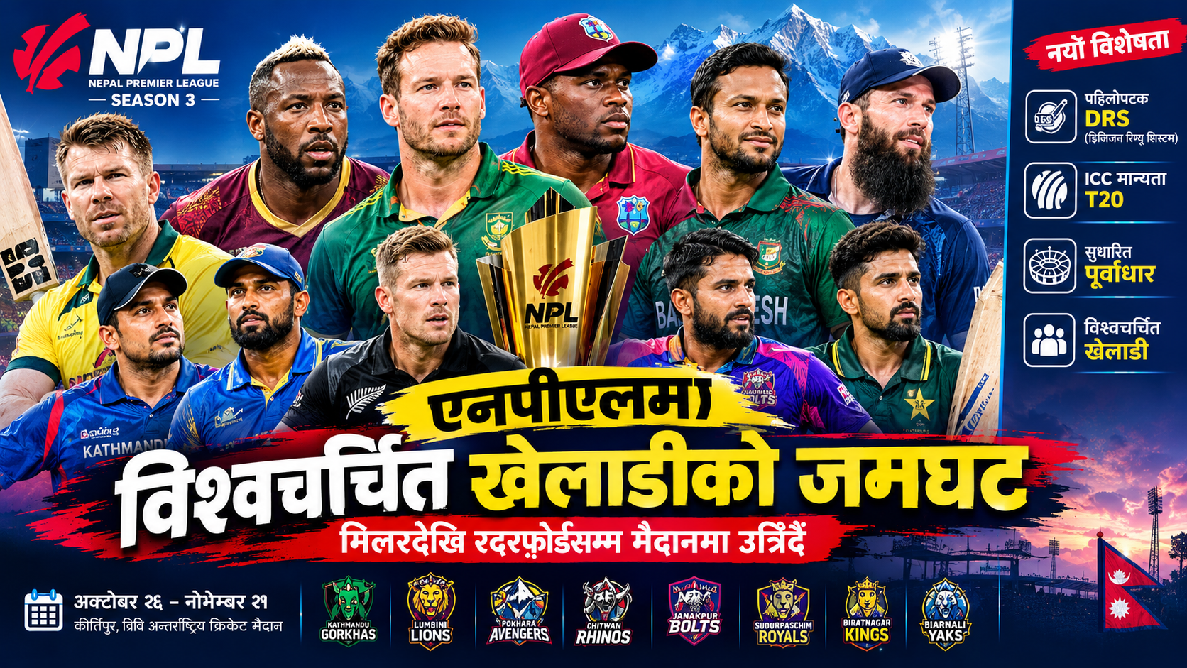 एनपीएलमा विश्वचर्चित खेलाडीको जमघट, डीआरएसदेखि आईसीसी मान्यतासम्म